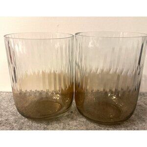 2 Clear To Amber on The Rocks Glasses or Candle Holders  #2273